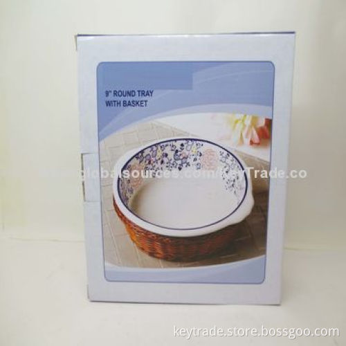 Fine Porcelain 7-11-inch Round Tray with Basket, Hand Paint